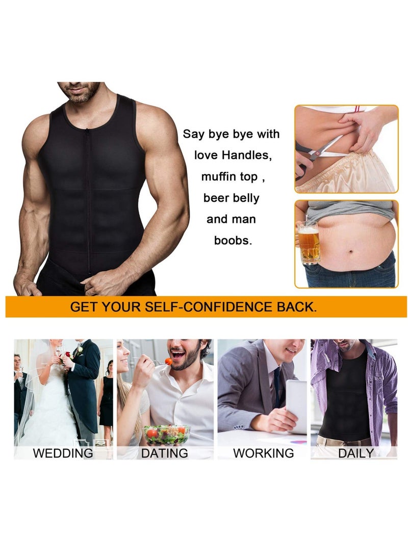 Excefore - Men Compression Shirts Slimming Undershirts Shapewear Waist Trainer Body Shaper Vest Zipper Tank Top Men, L Size - Image 1