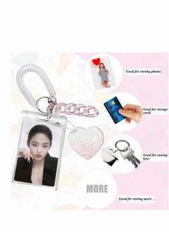 Excefore Acrylic Photocard Holders Keychain ID Badge Holder with Spiral Wrist Coil Transparent Card Waterproof Photo Protector for School Office Access Women Girls (Pink, 2Pcs)  - Image 4