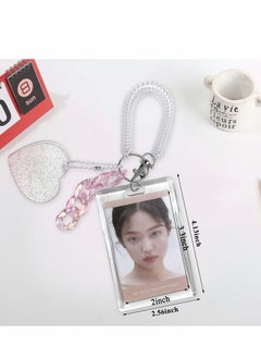 Excefore Acrylic Photocard Holders Keychain ID Badge Holder with Spiral Wrist Coil Transparent Card Waterproof Photo Protector for School Office Access Women Girls (Pink, 2Pcs)  - Image 2