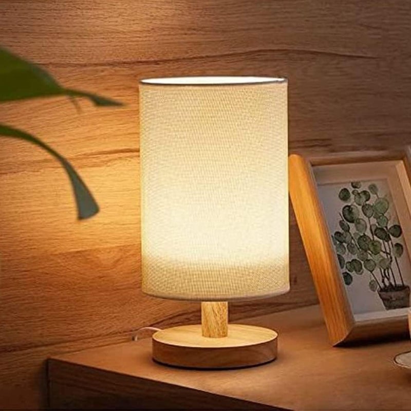 LINJIE Bedside Table Lamp, Bedroom Decorative Small Lamp, Wooden Lamp With Fabric Lampshade Small Table Lamp, Applicable To The Room, Living Room, Office, - Image 4
