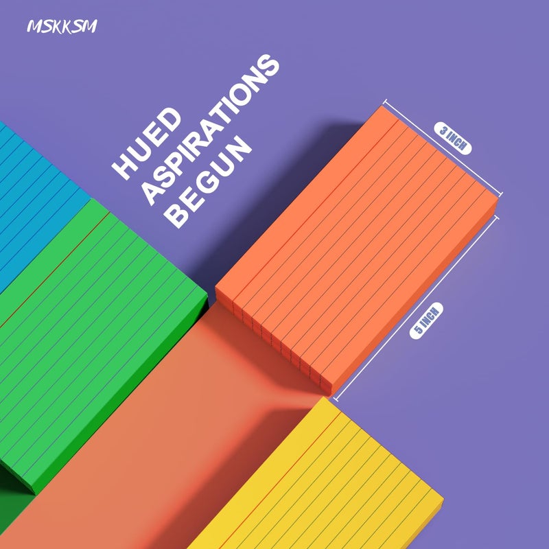 MSKKSM Colored Index Cards 3x5 Inch - 300 Count Ruled Flash Cards for Studing - Image 2