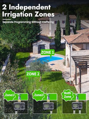 Insoma 2Zone Hose Timer Brass Inlet Dual Outlet Sprinkler Timer with Rain DelayManualAuto Modes 2Outlet Water Timers for GardenGreenhouseFlower Irrigation Durable Faucet Timers for Lawn Care - Image 3
