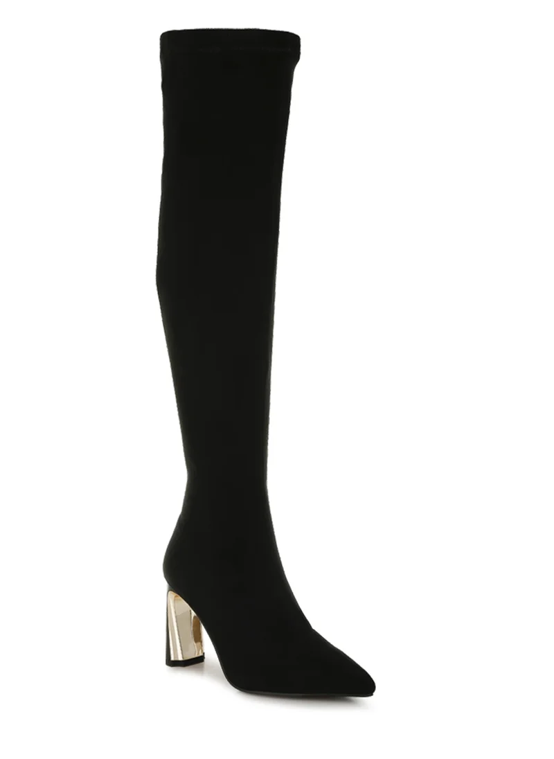 London Rag Slim Block Heel Long Boots in Black