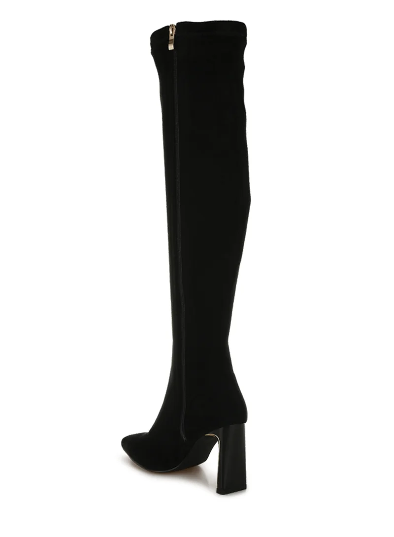 London Rag Slim Block Heel Long Boots in Black