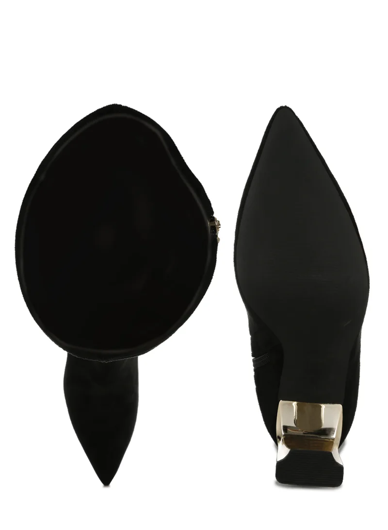 London Rag Slim Block Heel Long Boots in Black