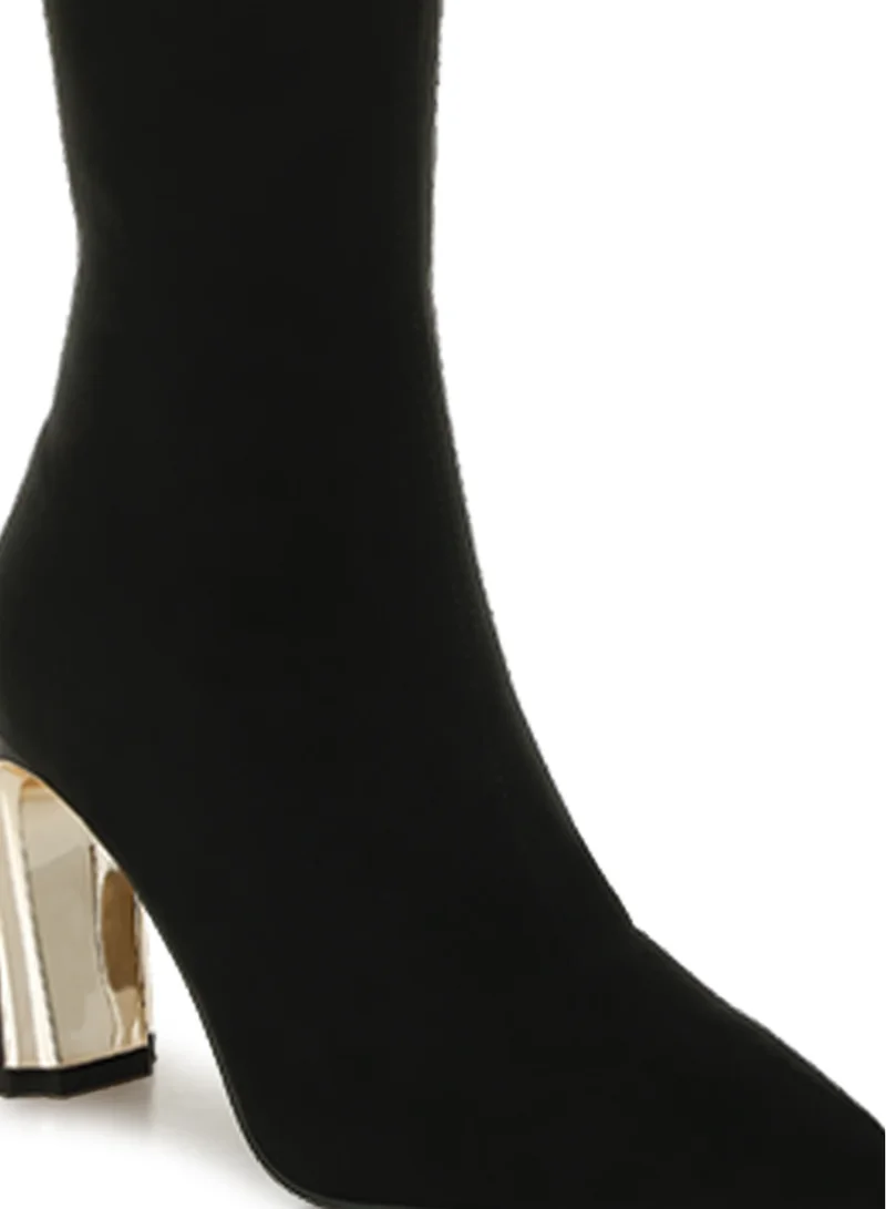 London Rag Slim Block Heel Long Boots in Black