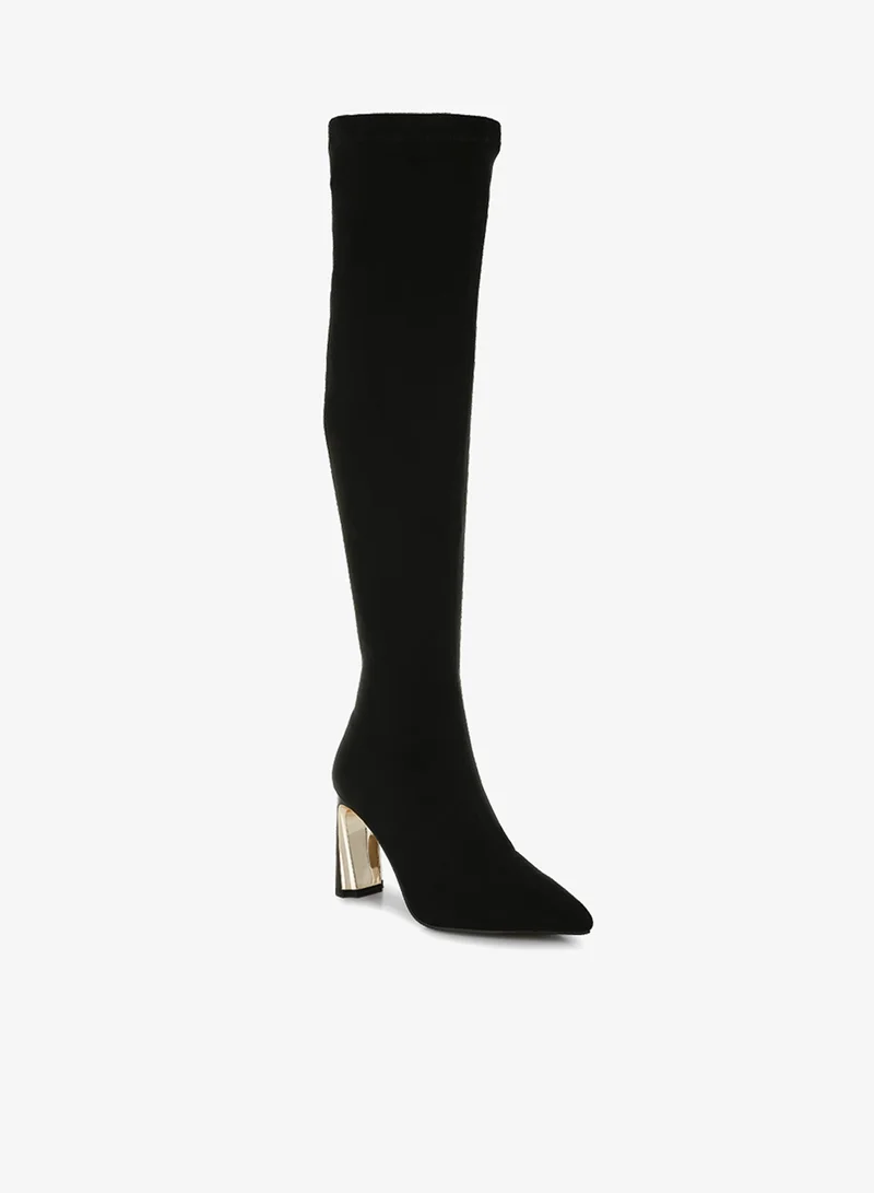 London Rag Slim Block Heel Long Boots in Black