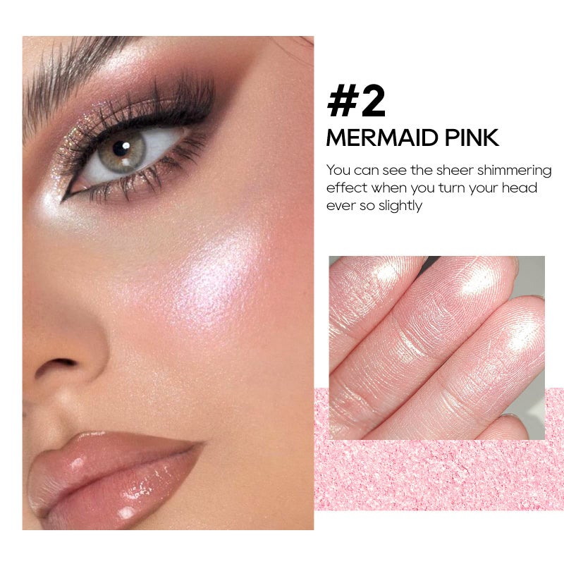 FREEORR Baked Pink Highlighter Powder Palette, Makeup Highlighter Powder Palette Sheer Shimmering Finish Face Highlighters Makeup Iluminadores de Maquillaje #02 Mermaid Pink - Image 2