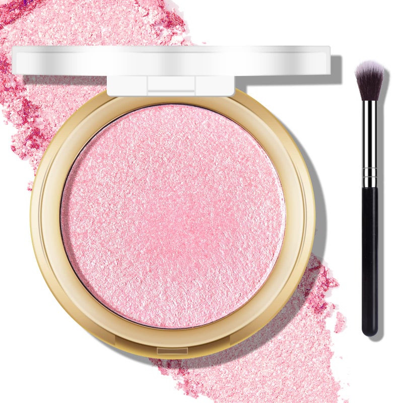 FREEORR Baked Pink Highlighter Powder Palette, Makeup Highlighter Powder Palette Sheer Shimmering Finish Face Highlighters Makeup Iluminadores de Maquillaje #02 Mermaid Pink - Image 1