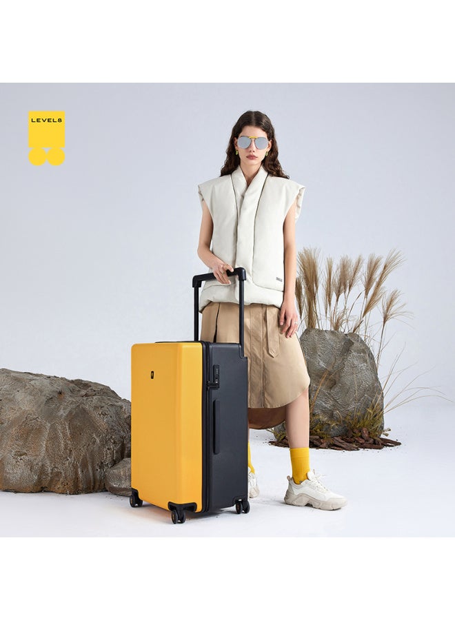 Level8 Luggage Men And Women Password Universal Wheel Trolley Case Big Traveler 24-inch Wide Pull Rod Pc Case Black Yellow Splicing Color - Image 1