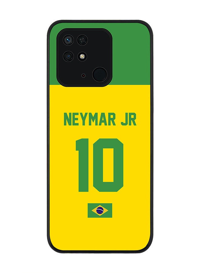 Stylizedd Rugged Black edge case for Redmi 10C 4G  Slim fit Soft Case Flexible Rubber Edges Anti Drop TPU Gel Thin Cover - Football Team - Brazil Player Name - Neymar Jr - Image 1