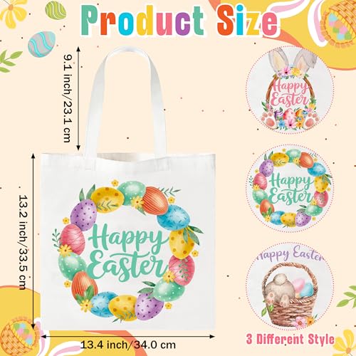 Zainpe 3Pcs Easter Gift Canvas Bags Egg Bunny Tote Treat Bags with Handle for Kids, Reusable Large Capacity Handbag Happy Easter Rabbit Flower Trick Baskets Handbags Spring Candy Party Favor Supplies - Image 2