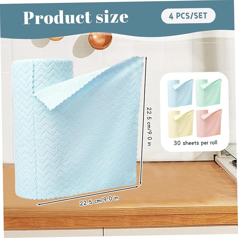 4 ألوان مناديل ورقية قابلة لإعادة الاستخدام 30 قطعة مناديل تنظيف من الألياف الدقيقة صديقة للبيئة لأطباق المطبخ - Image 5