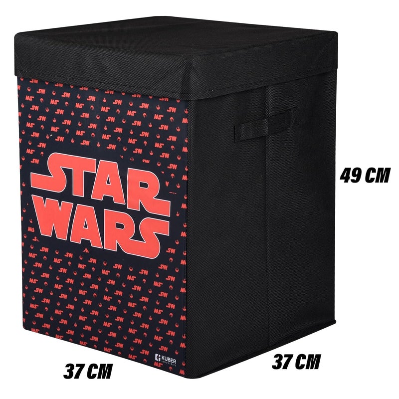 Kuber Industries Toy Storage Box | Laundry Basket for Toys | Folding Laundry Basket | Clothes Hamper with Lid & Handles | Storage Basket for Bathroom | Star Wars | 60 LTR | Pack of 2 | Black - Image 3