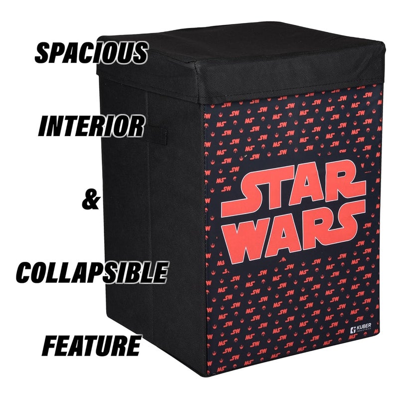 Kuber Industries Toy Storage Box | Laundry Basket for Toys | Folding Laundry Basket | Clothes Hamper with Lid & Handles | Storage Basket for Bathroom | Star Wars | 60 LTR | Pack of 2 | Black - Image 5