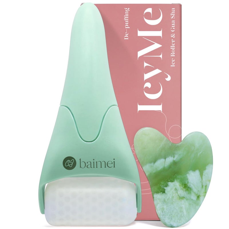 BAIMEI IcyMe Cryotherapy Ice Roller and Gua Sha Facial Tools Reduces Puffiness Migraine Pain Relief, Skin Care Tools for Face Massager Self Care Gift for Men Women - Green - Image 1