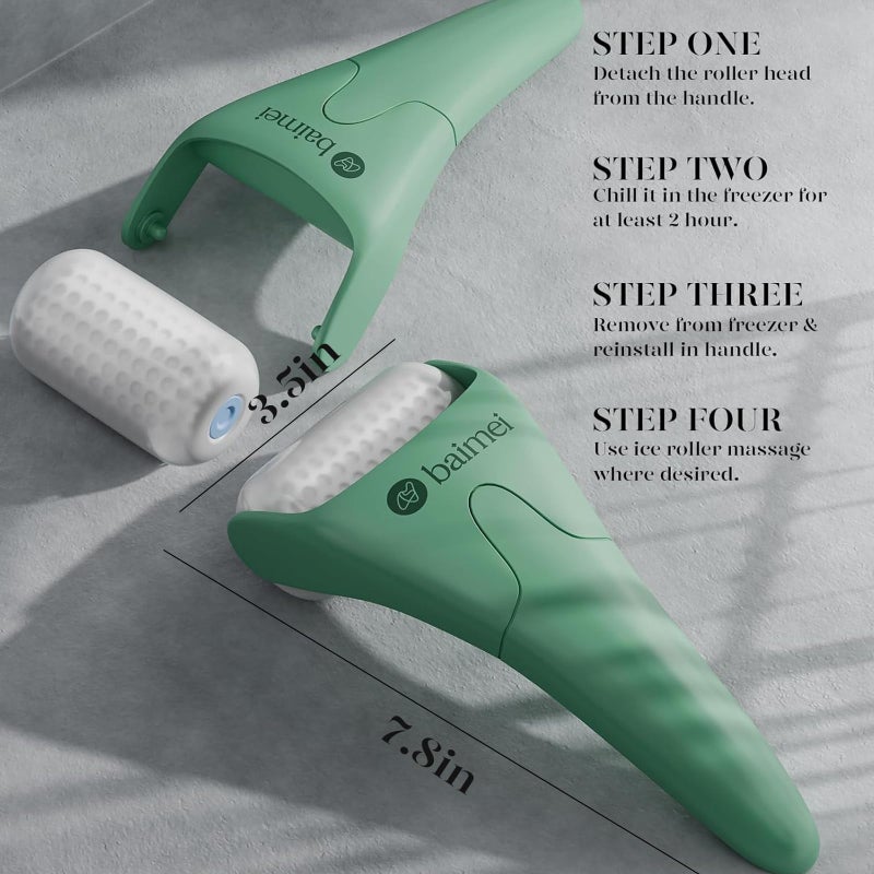 BAIMEI IcyMe Cryotherapy Ice Roller and Gua Sha Facial Tools Reduces Puffiness Migraine Pain Relief, Skin Care Tools for Face Massager Self Care Gift for Men Women - Green - Image 4