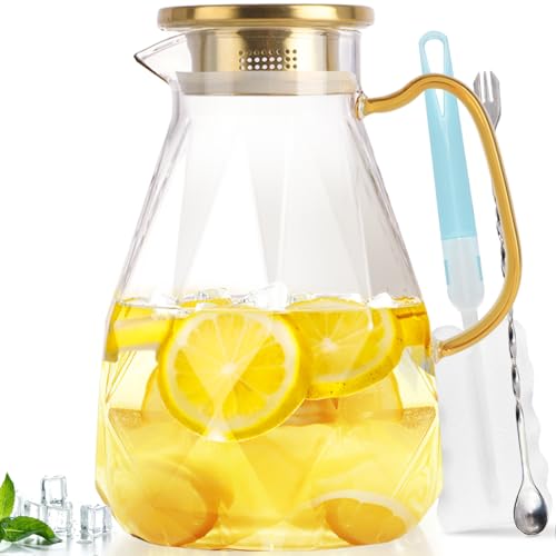 Yirilan Glass Pitcher, 2.4Liter Water Pitcher With Lid, Iced Tea Pitcher for Fridge, Glass Water Carafe With Lid, Glass Water Jug, Large Drink Pitcher For Juice, Milk, Cold Or Hot Beverages, 2400ML - Image 1