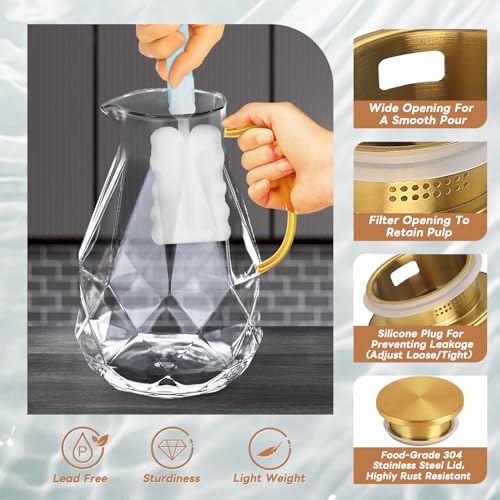 Yirilan Glass Pitcher, 2.4Liter Water Pitcher With Lid, Iced Tea Pitcher for Fridge, Glass Water Carafe With Lid, Glass Water Jug, Large Drink Pitcher For Juice, Milk, Cold Or Hot Beverages, 2400ML - Image 4