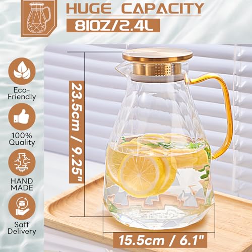Yirilan Glass Pitcher, 2.4Liter Water Pitcher With Lid, Iced Tea Pitcher for Fridge, Glass Water Carafe With Lid, Glass Water Jug, Large Drink Pitcher For Juice, Milk, Cold Or Hot Beverages, 2400ML - Image 2