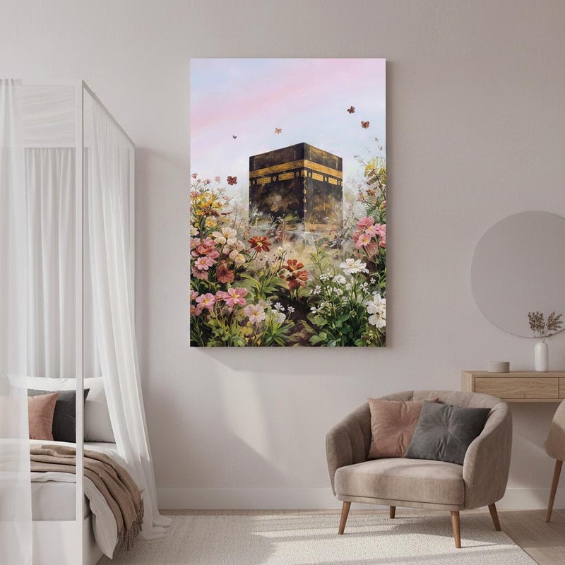 TNESSENTIAL Islamic Kaaba Art Print | Spring Floral Butterfly Wall Decor, Pastel Sky Calligraphy - Image 5