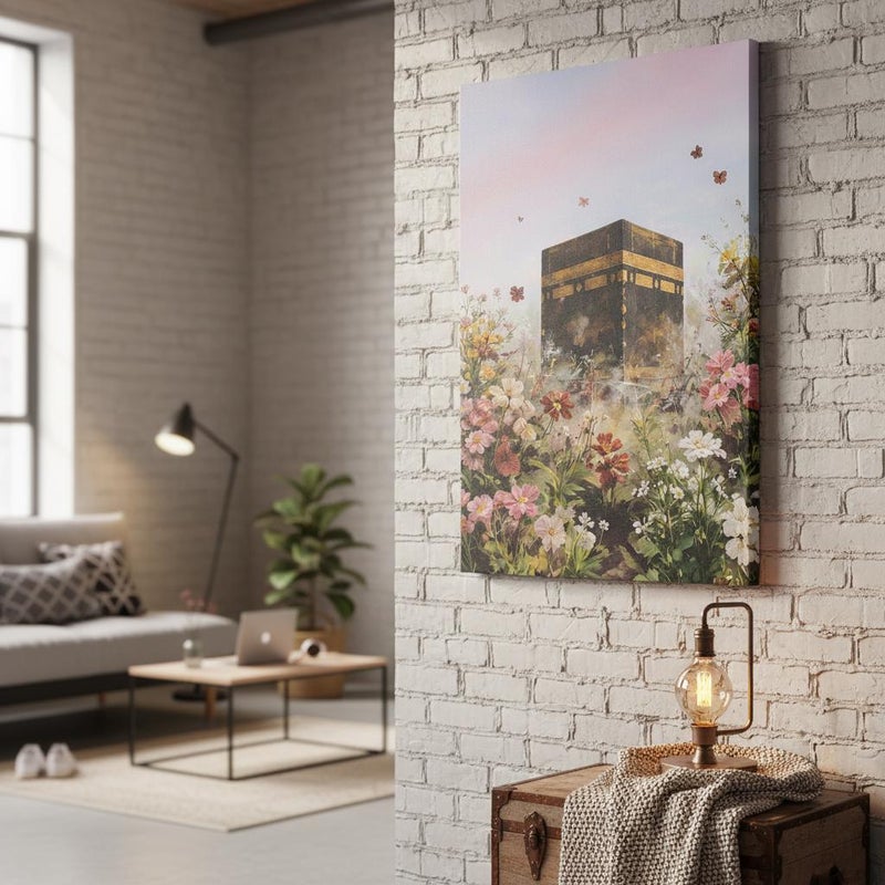 TNESSENTIAL Islamic Kaaba Art Print | Spring Floral Butterfly Wall Decor, Pastel Sky Calligraphy - Image 4