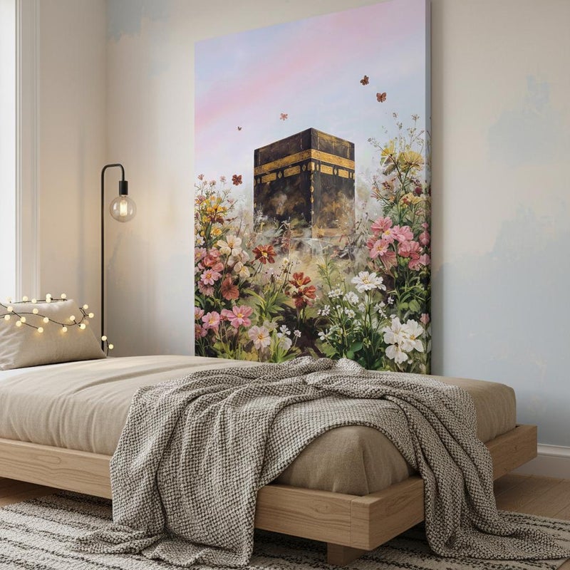 TNESSENTIAL Islamic Kaaba Art Print | Spring Floral Butterfly Wall Decor, Pastel Sky Calligraphy - Image 3