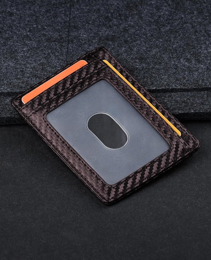 Buffway Slim Minimalist Front Pocket RFID Blocking Leather Wallets for Men and Women - Carbon Fiber Coffee - Image 3