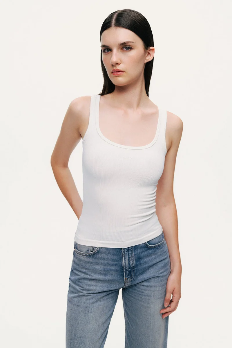 Nocturne Ribbed Square-Neck Crop Top