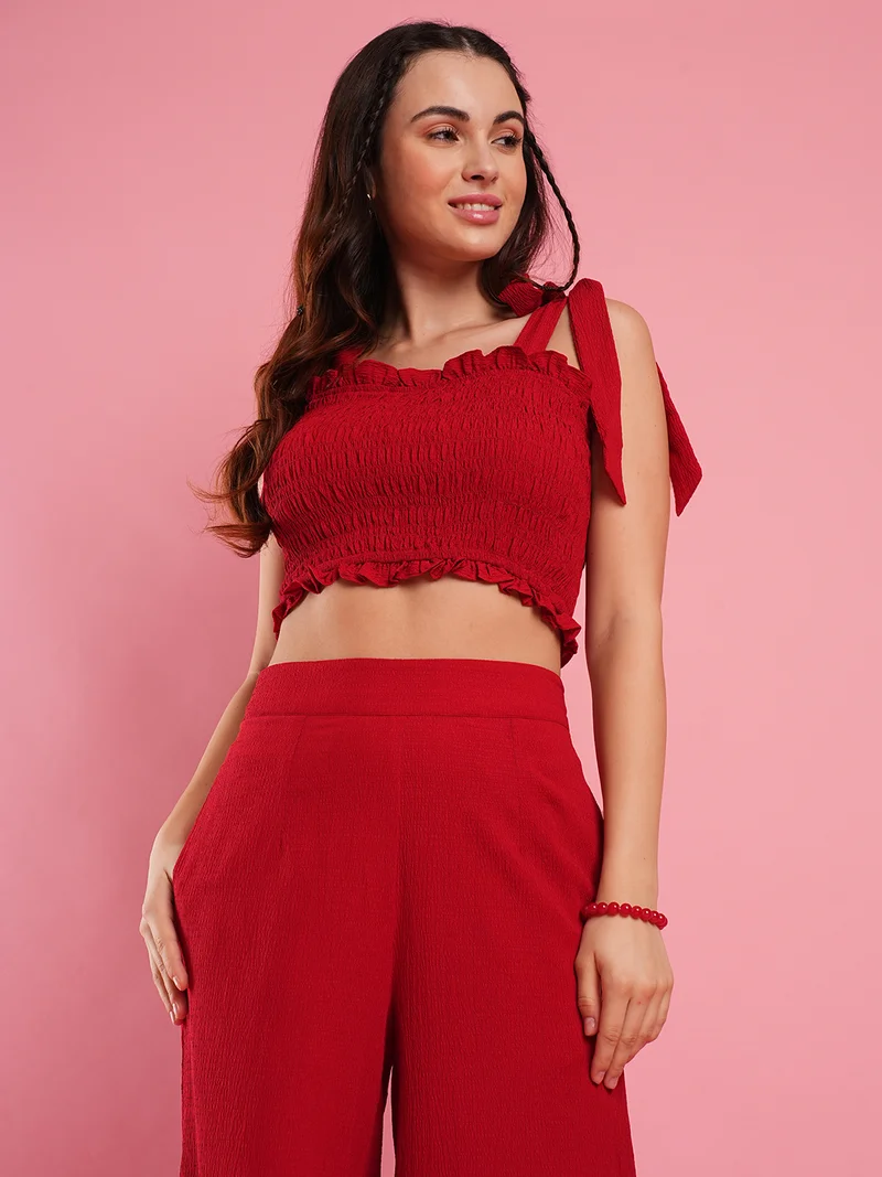 globus Women Shoulder Strapped Crop Top With Trouser