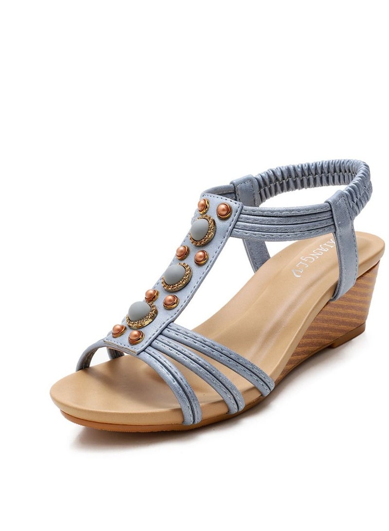 Loquat Leisure Fashion Wedge Heel Sandals 5CM Blue - Image 1