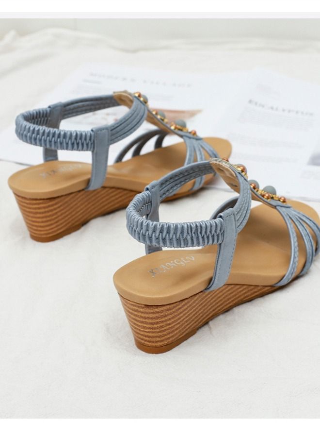 Loquat Leisure Fashion Wedge Heel Sandals 5CM Blue - Image 3