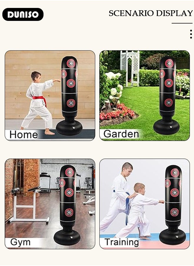 DUNISO Inflatable Boxing Column, 160cm Inflatable Boxing Bag Freestanding Punching Bag, Punching Bag for Kids Adults, for Karate, Home Boxing Practice with Immediate Bounce-Back to Release Stress  - Image 3