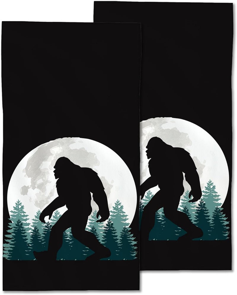 CXULIN Big Foot Hand Towels Set of 2,Forest Moon Soft Fingertip Bath Towel Small Face Washcloths Decor Kitchen Towel for Hotel Spa Gym Sport 28x14in - Image 1