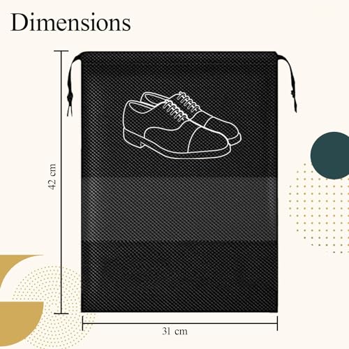 XML Shoe Bag Pouch Cover for Travel Gym Storage Organizer Accessories Non-Woven for Men & Women Multipurpose Travelling Essentials-(Pack OF-2/BLACK) - Image 2
