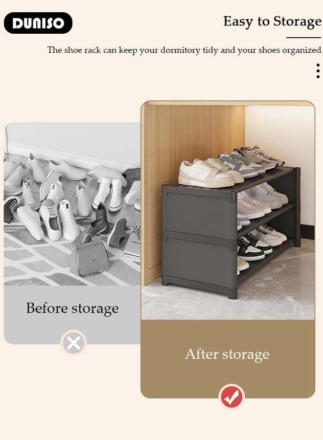 DUNISO 3 Tier Assembly Shoe Rack Storage Box with Curtain, Entryway Sturdy Shoe Organizer, Standing Shoe Storage Cabinet Space Saving Shoe Shelf,  Stackable Storage Organizer for Closet - Image 2
