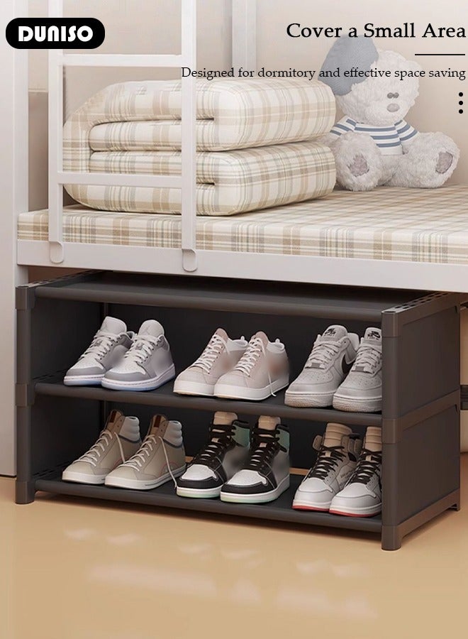 DUNISO 3 Tier Assembly Shoe Rack Storage Box with Curtain, Entryway Sturdy Shoe Organizer, Standing Shoe Storage Cabinet Space Saving Shoe Shelf,  Stackable Storage Organizer for Closet - Image 3