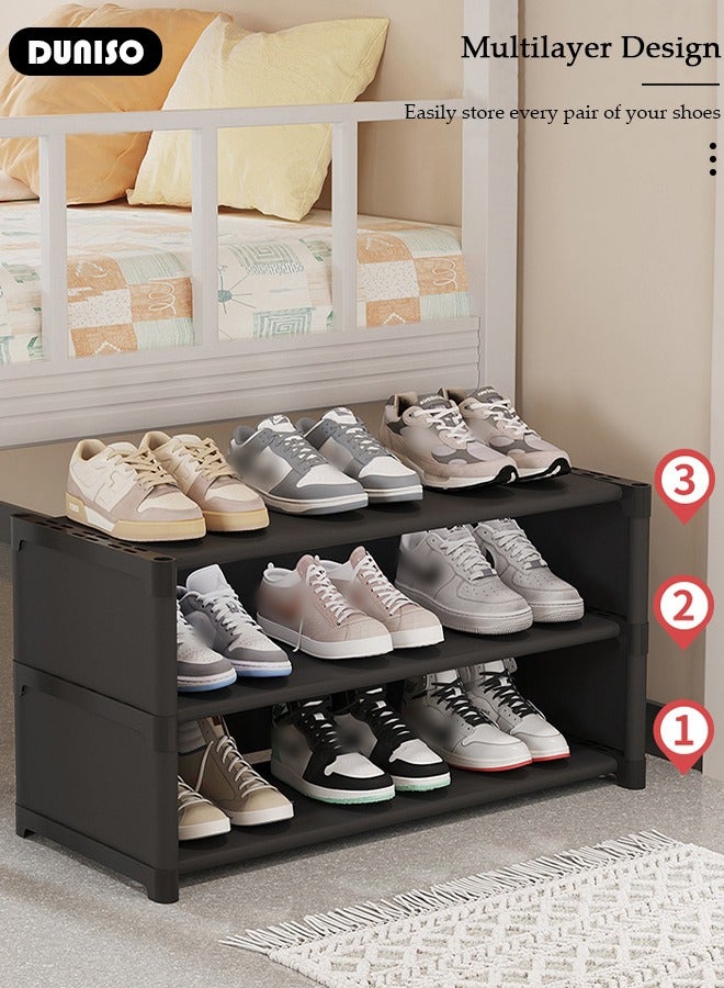 DUNISO 3 Tier Assembly Shoe Rack Storage Box with Curtain, Entryway Sturdy Shoe Organizer, Standing Shoe Storage Cabinet Space Saving Shoe Shelf,  Stackable Storage Organizer for Closet - Image 5