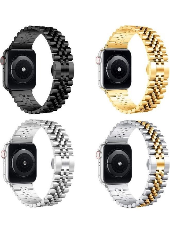 NIBEMINENT Metal Five Baht Replacement Strap Watchband For Apple Watch Series 7/6/SE/5/4/3/2/1 42/44/45mm Silver - Image 4