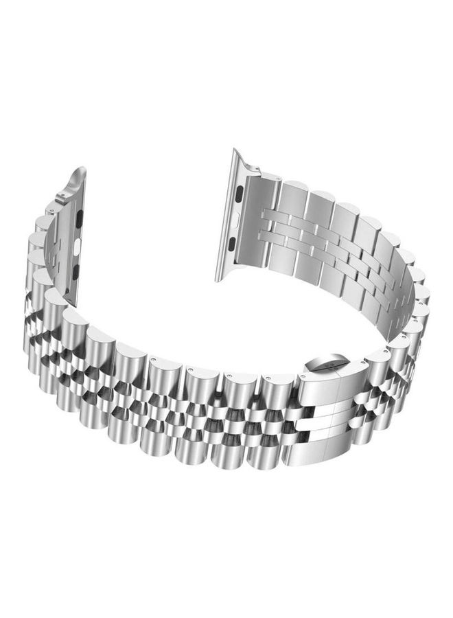 NIBEMINENT Metal Five Baht Replacement Strap Watchband For Apple Watch Series 7/6/SE/5/4/3/2/1 42/44/45mm Silver - Image 3