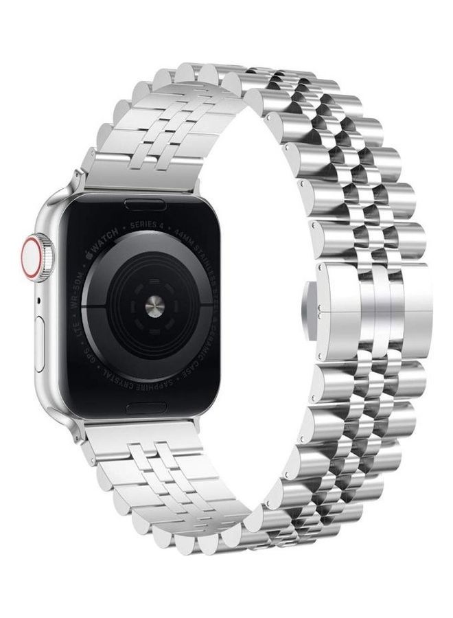 NIBEMINENT Metal Five Baht Replacement Strap Watchband For Apple Watch Series 7/6/SE/5/4/3/2/1 42/44/45mm Silver - Image 2