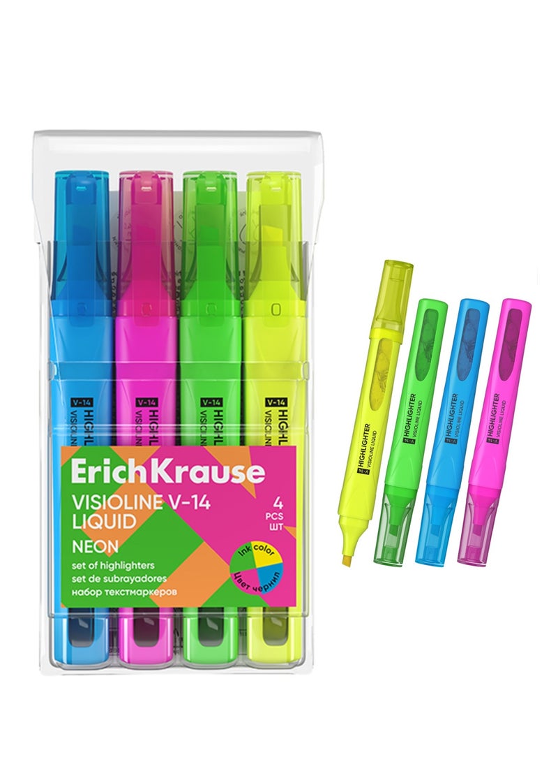 ErichKrause مجموعة هايلايتر فيزيو لاين V-14 من 4 قطع بألوان نيون - Image 1