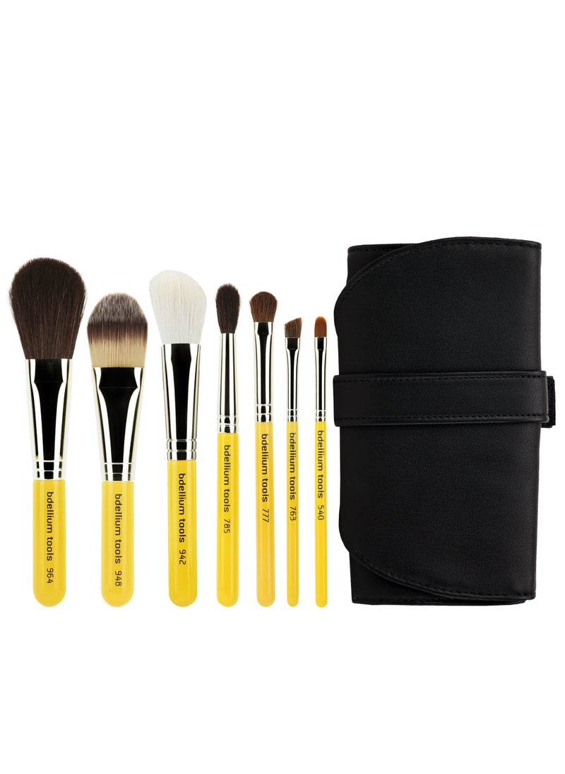 Bdellium Tools - Bdellium Tools Professional Makeup Travel Line Basic 7pc. Brush Set with Roll-Up Pouch - Image 1