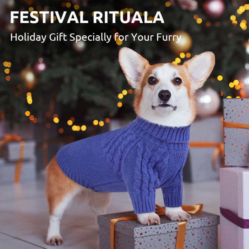 Queenmore Dog Sweaters for Small Dogs, Long Sleeve Doggie Sweater with High Neck, Soft Comfortable Pet Pullover with Patterns, Christmas Warm Dog Kintsweater for Chihuahua Yorkie Pomeranian (Blue,S) - Image 5