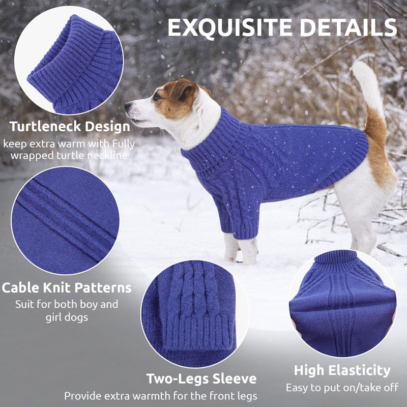 Queenmore Dog Sweaters for Small Dogs, Long Sleeve Doggie Sweater with High Neck, Soft Comfortable Pet Pullover with Patterns, Christmas Warm Dog Kintsweater for Chihuahua Yorkie Pomeranian (Blue,S) - Image 2