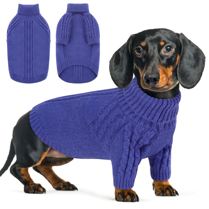 Queenmore Dog Sweaters for Small Dogs, Long Sleeve Doggie Sweater with High Neck, Soft Comfortable Pet Pullover with Patterns, Christmas Warm Dog Kintsweater for Chihuahua Yorkie Pomeranian (Blue,S) - Image 1