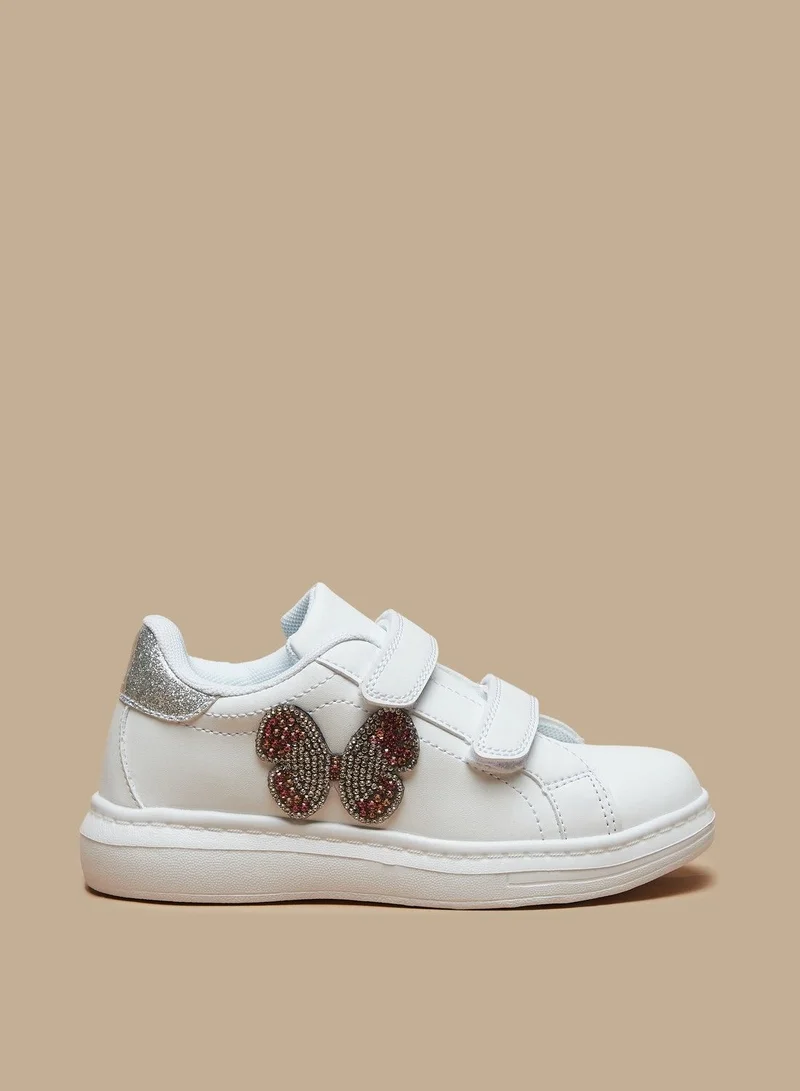 Flora Bella Flora Bella Butterfly Embellished Sneakers with Hook and Loop Closure