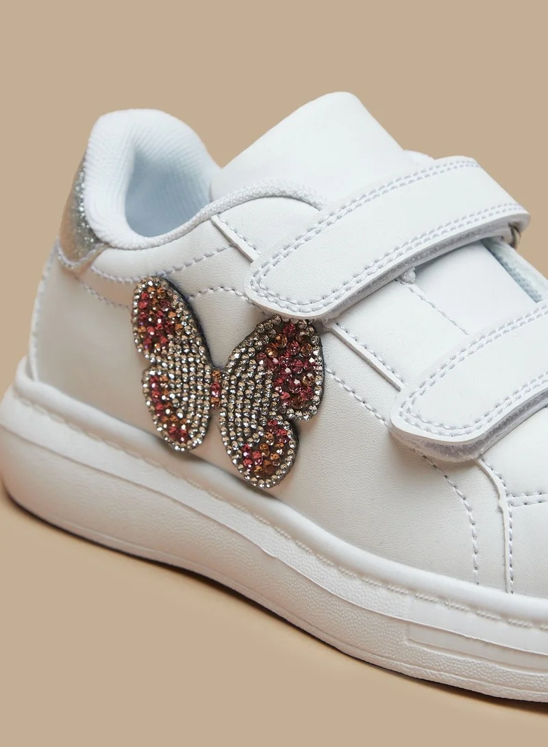 Flora Bella Flora Bella Butterfly Embellished Sneakers with Hook and Loop Closure