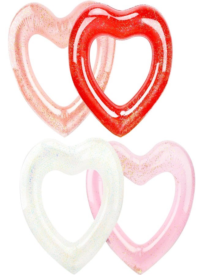 Sonarun 4 Pack Inflatable Swim Rings Float Heart Shaped Swimming Circle Pool Floats for Adults Pool Beach Party Supplies, 47.2 x 39.4 Inch - Image 1