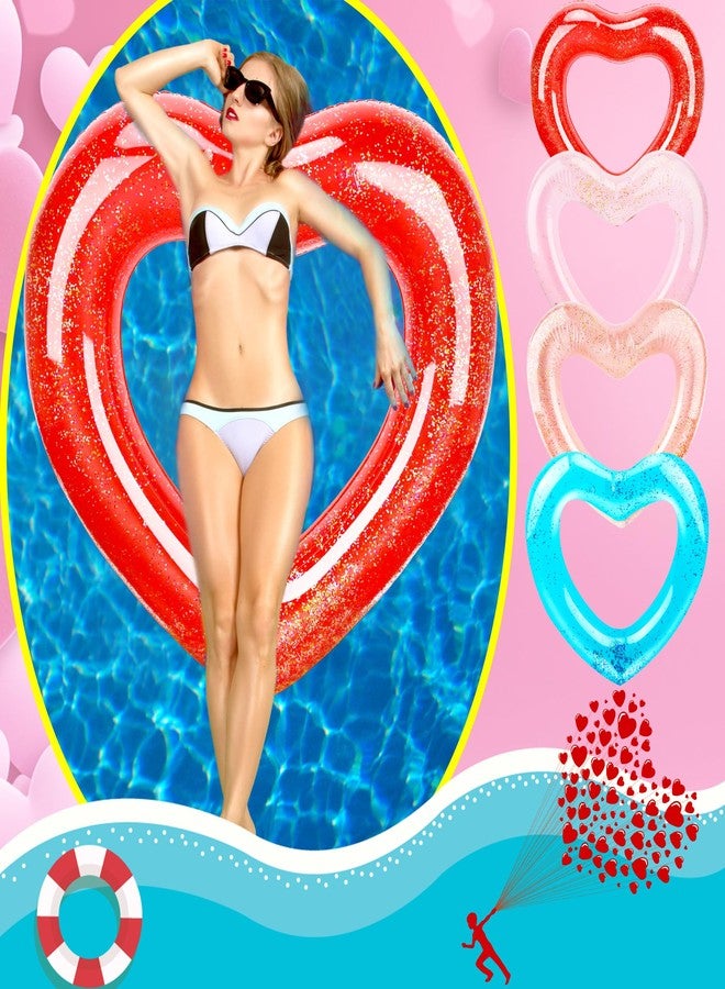 Sonarun 4 Pack Inflatable Swim Rings Float Heart Shaped Swimming Circle Pool Floats for Adults Pool Beach Party Supplies, 47.2 x 39.4 Inch - Image 4